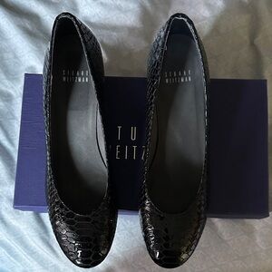 Stuart Weitzman Black Croc Patent Ballet Flats